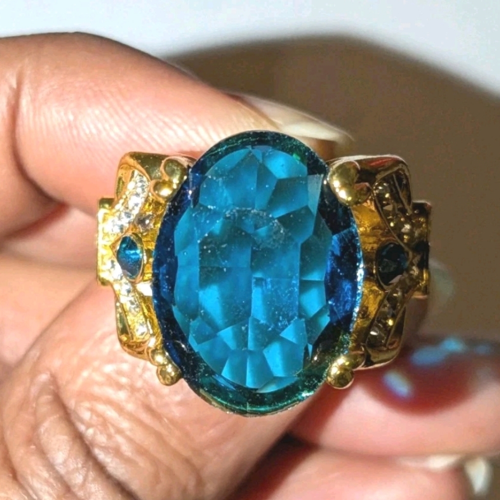 8ct Large Lab Created Blue Sparkling Gemstone Cocktail Ring For Women Sz 13